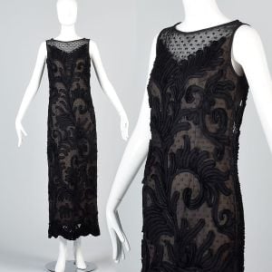 Medium Lace Evening Dress Black Silk Illusion Formal