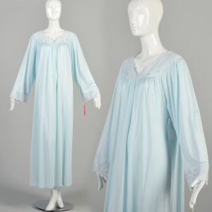 Large 1980s Icy Blue Lace Trimmed Maxi Nightgown