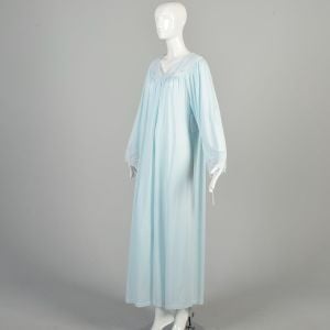 Large 1980s Icy Blue Lace Trimmed Maxi Nightgown - Fashionconservatory.com