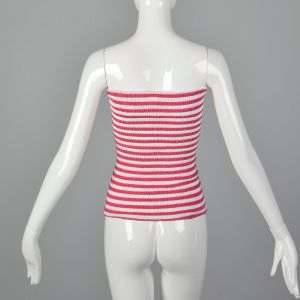  XS 1970s Tube Top Pink and White Striped Shirred Stretchy Summer Top - Fashionconservatory.com