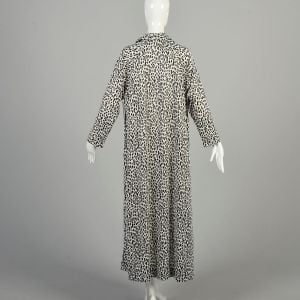 L-XL 1970s Black White Leopard Print Exotic Animal Silky Loungewear Long Sleeve Maxi Zip Up Robe  - Fashionconservatory.com