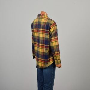  Large 1970s Multicolor Plaid Wool Flannel Shirt Jacket Long Sleeved Front Pockets - Fashionconservatory.com