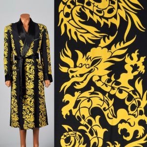 Large 1950s Mens Deadstock Robe Gold Dragon Print Loungewear Lounge Wear Sleepwear Dressing Robe 50s