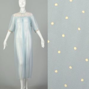 Large 1950s Sheer Baby Blue Swiss Dot Peignoir Dressing Robe