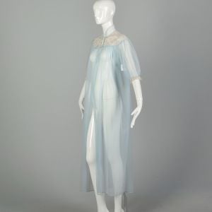 Large 1950s Sheer Baby Blue Swiss Dot Peignoir Dressing Robe - Fashionconservatory.com