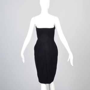 XXS 1980s Lanvin Black Velvet Cocktail Dress Sexy Strapless Ivory Satin Petal Bust - Fashionconservatory.com