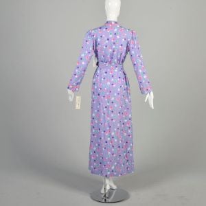 S-M 1970s Purple Housecoat Red Green White Polka Dot Wrap Robe Lightweight Polyester Deadstock  - Fashionconservatory.com