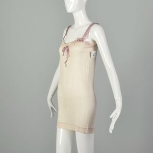 Small 1920s Pale Pink Slip Dress Cami with Purple Ribbon  - Fashionconservatory.com