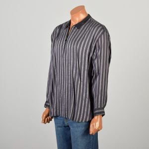 Large 2000s Purple Gray Striped Polo Shirt Long Sleeved Knit Collar 1/2 Zip - Fashionconservatory.com