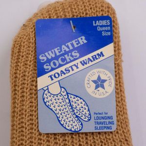 Deadstock Vintage Tan Beige Brown Knit Bootie Sweater Socks Ladies Size 9 - 11 - Fashionconservatory.com