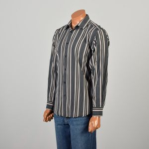 Medium 2000s Kenzo Striped Button Down Dress Shirt Blue, Black, Gray, and Purple Stripes - Fashionconservatory.com