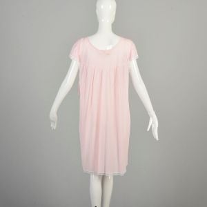 L-XL 1980s Pink Nightgown Floral Lace Trim Butterfly Sleeve Pullover Loose Casual Loungewear  - Fashionconservatory.com