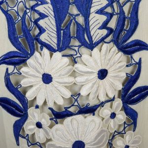 S | Elegant Cream & Blue Embroidered 1970s Boho Maxi Dress by Natex  - Fashionconservatory.com