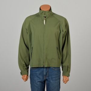  Large 1960s Green Zip Up Jacket Elastic Waist Stand Collar