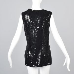 Medium 1970s Saks Fifth Avenue Black Sequin Vest Sleeveless - Fashionconservatory.com