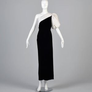 S | 1970s Lillie Rubin Black Velvet Asymmetric Formal Dress