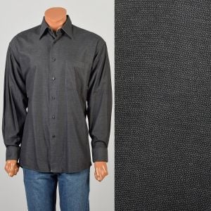 Large 2000s Kenzo Homme Charcoal Gray Dress Shirt Button Up Long Sleeved
