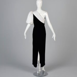 S | 1970s Lillie Rubin Black Velvet Asymmetric Formal Dress - Fashionconservatory.com
