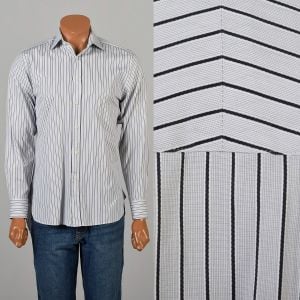 Small 2000s Gray and Black Stripe Dress Shirt Long Sleeve Button Up