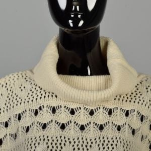 L/XL | Sheer Open Knit Loose Natural Long Sleeve 1990s Sweater by United Colors of Benetton - Fashionconservatory.com