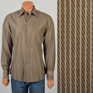 Medium 2000s John Varvatos Brown Stripe Dress Shirt Button Up Long Sleeved