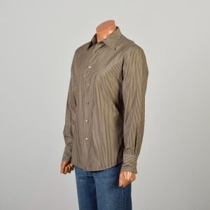 Medium 2000s John Varvatos Brown Stripe Dress Shirt Button Up Long Sleeved - Fashionconservatory.com