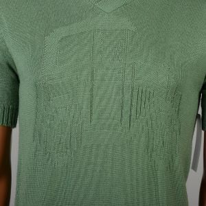 Small 1960s Green Novelty Knit Polo Tin Lizzie Car Design Short Sleeved Lightweight - Fashionconservatory.com