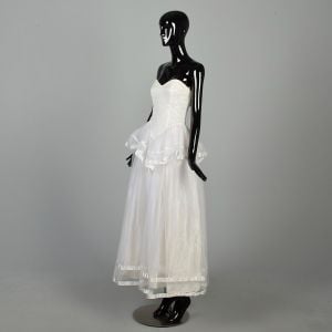 XS/Small 1980s Sweetheart Dress Prom Wedding Strapless Gown Tea Length Dress Formal Peplum Dress - Fashionconservatory.com