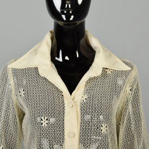 S | Boho Hippie Sheer Lace 1970s Top Blouse by Mary Martin - Fashionconservatory.com