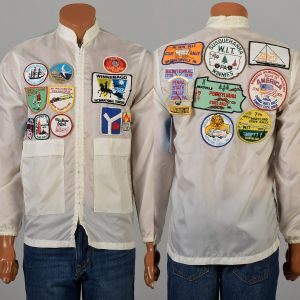 Small 1970s White Nylon Patch Windbreaker Jacket Travel Patches Custom Handmade 
