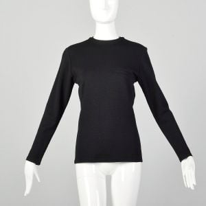 Small 1980s Gianni Versace Black Jersey Knit Top Long Sleeve Wool Shirt