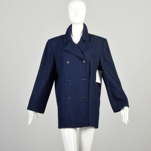 XL 1980s Navy Blue Wool Blazer Pendleton Double Breasted Peacoat Classic Timeless Jacket