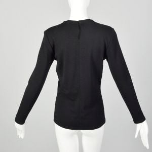 Small 1980s Gianni Versace Black Jersey Knit Top Long Sleeve Wool Shirt - Fashionconservatory.com