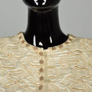 S/M | Quilted Embroidered Beaded 1980s Silk Bolero Jacket w/Pearls By Magali - Fashionconservatory.com