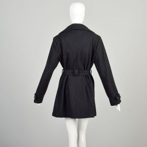 Large 2000s Charcoal Wool Jacket Asymmetric Zip Collared Front Waist Tie Gray Trench Coat Cole Haan  - Fashionconservatory.com