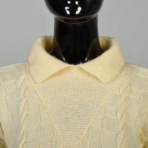 L | Long Sleeve 1970s Basket Weave Cable Knit Fisherman's Sweater w/Pocket - Fashionconservatory.com