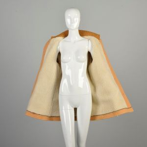 Large 1960s Wool Coat Mustard Ribbed Knit Collar Button Accent Faux Shearling Lined Hudson Bay  - Fashionconservatory.com