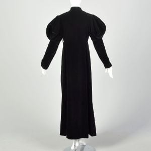  XS 1940s Black Velvet Opera Coat Juliet Sleeve Pussybow Maxi - Fashionconservatory.com