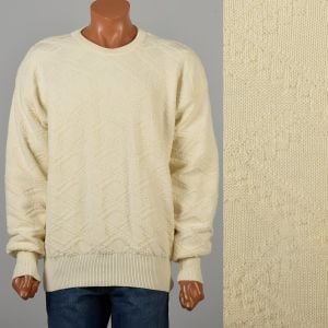 Medium/Large 2000s Cream Golf Sweater Fully Lined Crew Neck Pull Over Style by Titleist