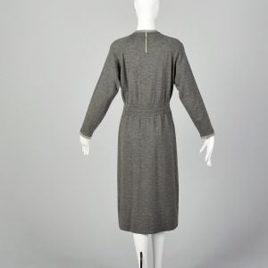 Medium 1950s Knit Dress Modest Gray Contrasting Trim  - Fashionconservatory.com