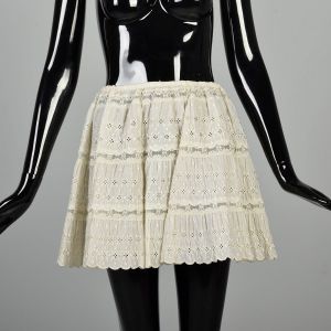 XS-L | 1970s Elastic Micro Mini Full Lace Skirt 