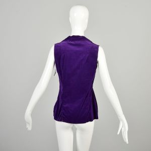S-M 1970s Royal Purple Velvet Vest Fitted Collared Button Front Glam Mod Rocker Tailored Suit Vest  - Fashionconservatory.com