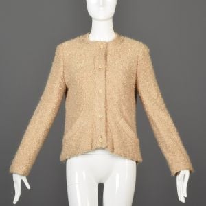 Medium 1960s Courreges Blush Pink Knit Cardigan Sweater 