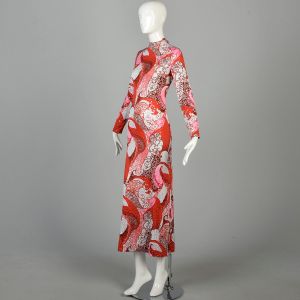 Small 1970s Red Pink Swirl Dress Sequin Sparkle Psychedelic Long Sleeve Bodycon Anne Fogarty  - Fashionconservatory.com