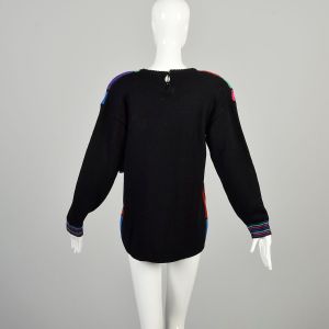L-XL 1980s Geometric Colorblock Sweater Black Sequin Accent Knit Pullover Joyce DEADSTOCK  - Fashionconservatory.com