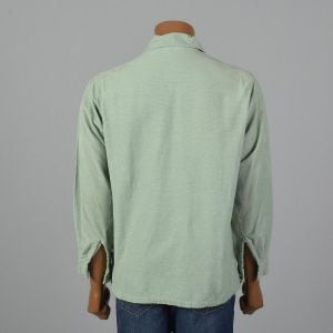Medium 1950s Mint Green Corduroy Shirt Long Sleeve Neck Button Detail  - Fashionconservatory.com