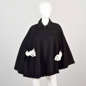 OSFM Mary Talbot Black Wool Poncho Cape Zip Front