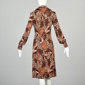 Small 1970s La Mendola Italy Brown Silk Floral Dress Long Sleeve Boho Designer - Fashionconservatory.com