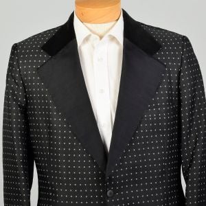 42L 1970s Vintage Tuxedo Jacket Black and White Dot Pattern - Fashionconservatory.com