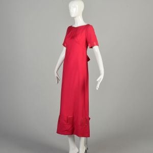 Small 1960s Hot Pink Dress Short Sleeve Bow Back Fuchsia Prom Formal Evening Gown Emma Domb  - Fashionconservatory.com